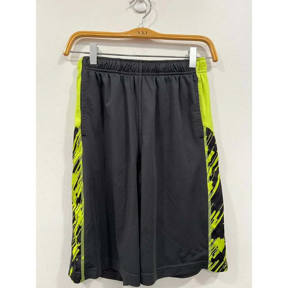 Nike Boys Gray Volt Yellow Dri-FIT Athletic Basketball Shorts Size Large Large